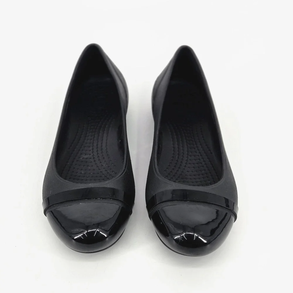 Crocs Cap Toe Flat Black Patent Slip On Ballet Shoes Women Size 9 W9 Work EUC